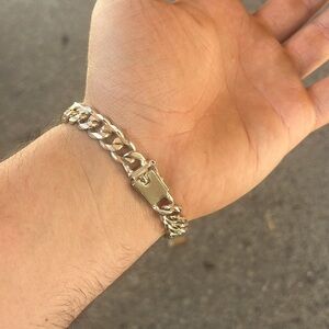 Mens box clasp sterling silver chain bracelet